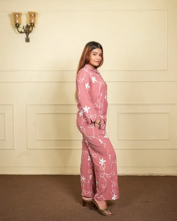Multicolor_Mauve_Embroidered_Co-Ord_Set_(Top_Bottom)_For_Women