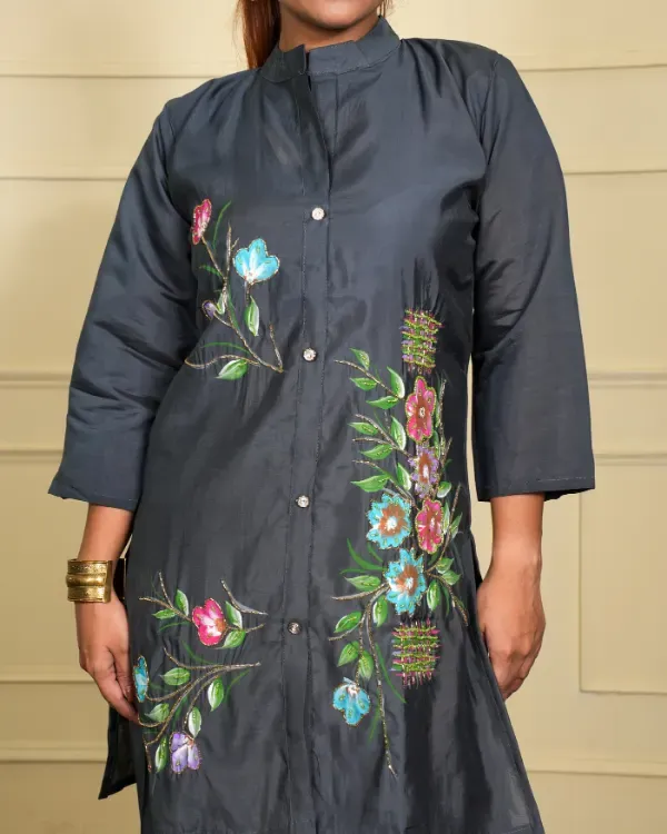 Black_Embroidered_Kurta_With_Dhoti_Pants_For_Women