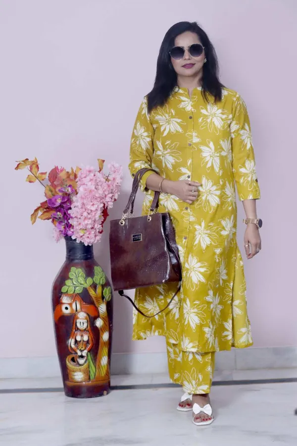 Mustard_Yellow_Floral_Printed_Kurta_Set_For_Women