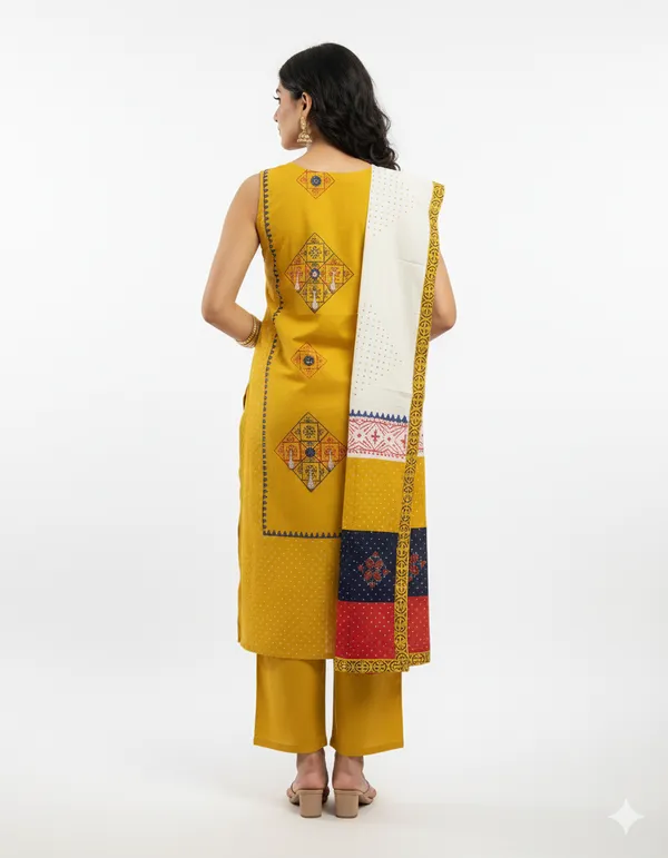 Mustard_Yellow_Printed_Kurta_Set_With_Contrasting_Dupatta_For_Women