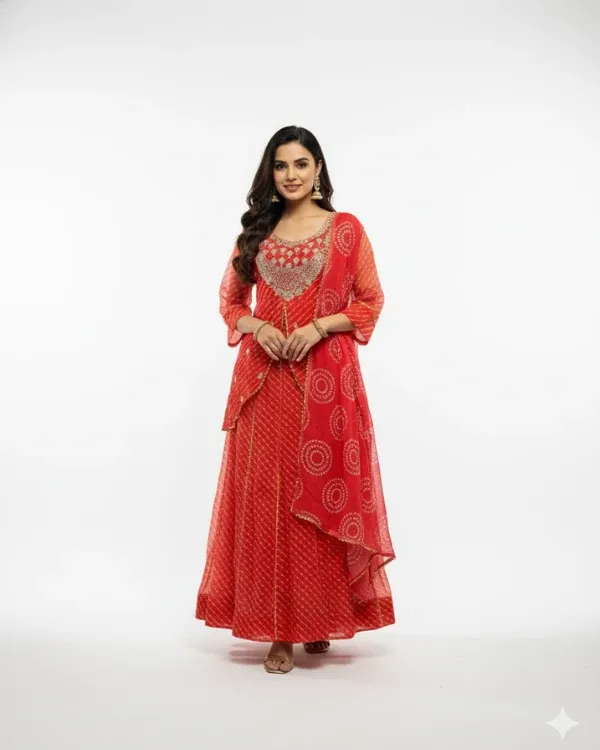Orange_Bandhani_Anarkali_Heavy_Georgette_Suit_Set_With_Dupatta_For_Women