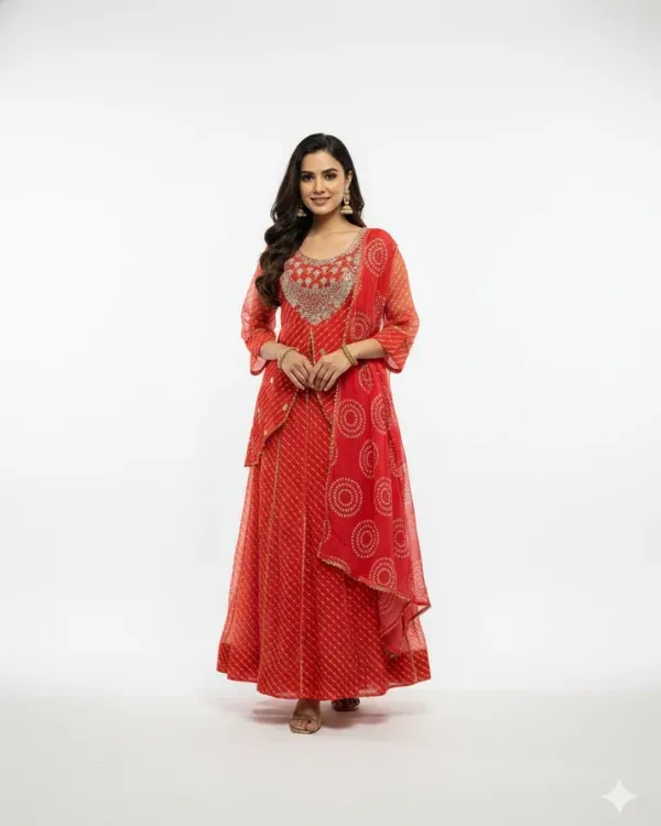 Orange_Bandhani_Anarkali_Heavy_Georgette_Suit_Set_With_Dupatta_For_Women