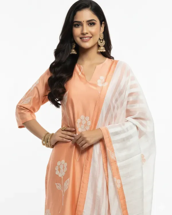 Peach_Floral_Printed_Kurta_Set_With_Dupatta_For_Women