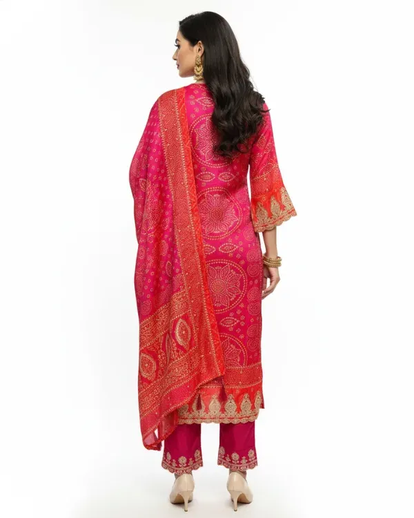 Pink_&_Red_Bandhej_Suit_Set_With_Dupatta_For_Women