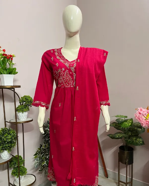 Rani_Pink_Embroidered_Kurta_Set_For_Women