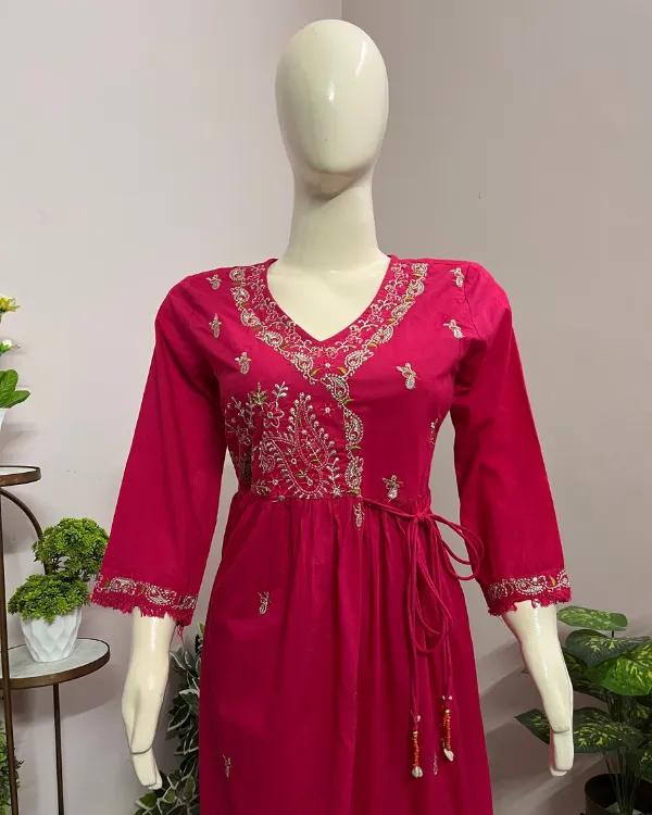 Rani_Pink_Embroidered_Kurta_Set_For_Women