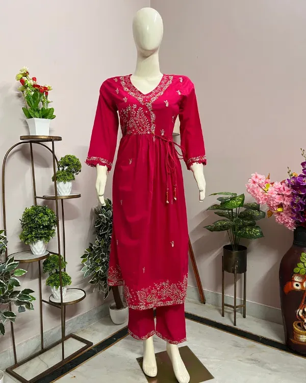 Rani_Pink_Embroidered_Kurta_Set_For_Women