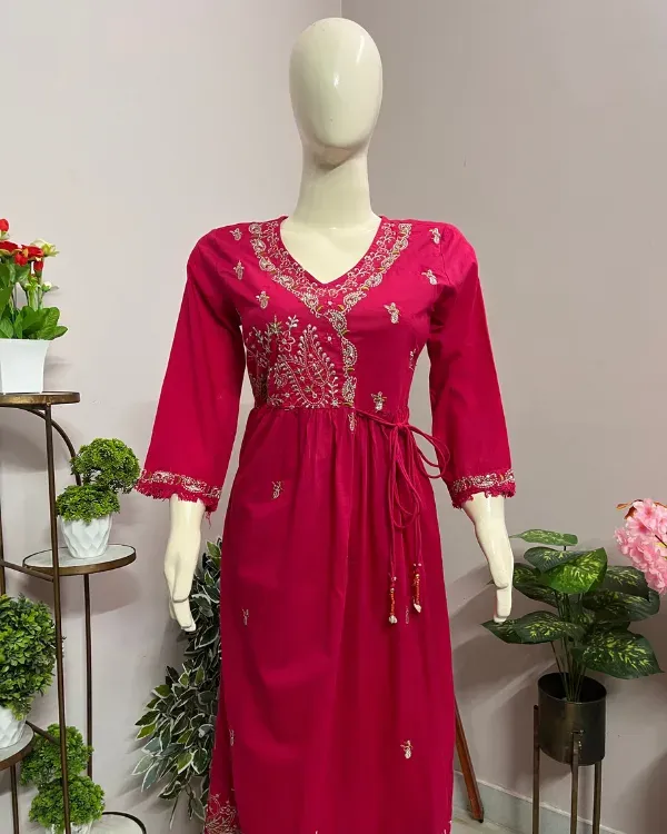 Rani_Pink_Embroidered_Kurta_Set_For_Women