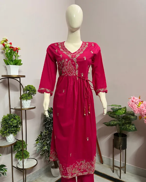 Rani_Pink_Embroidered_Kurta_Set_For_Women