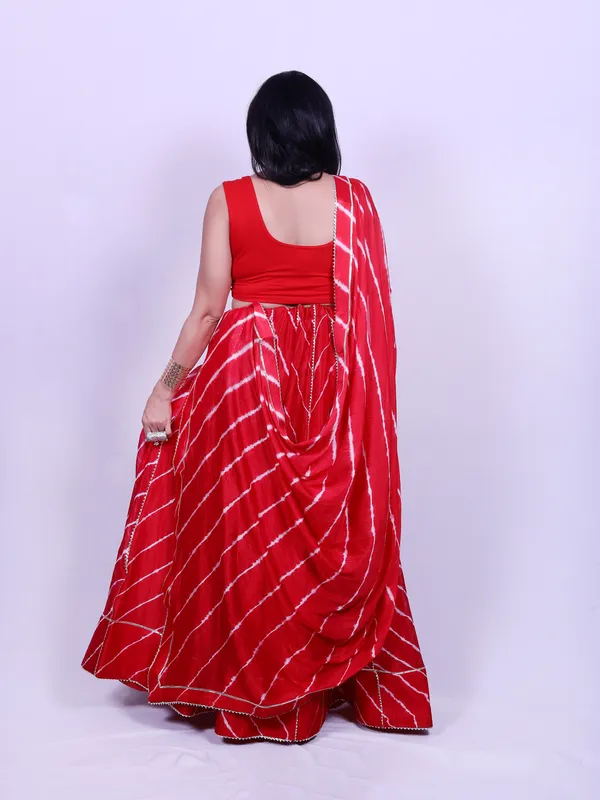 Red_Bandhani_Print_Lehenga_With_Dupatta_Unstitched_Blouse_Piece_For_Women