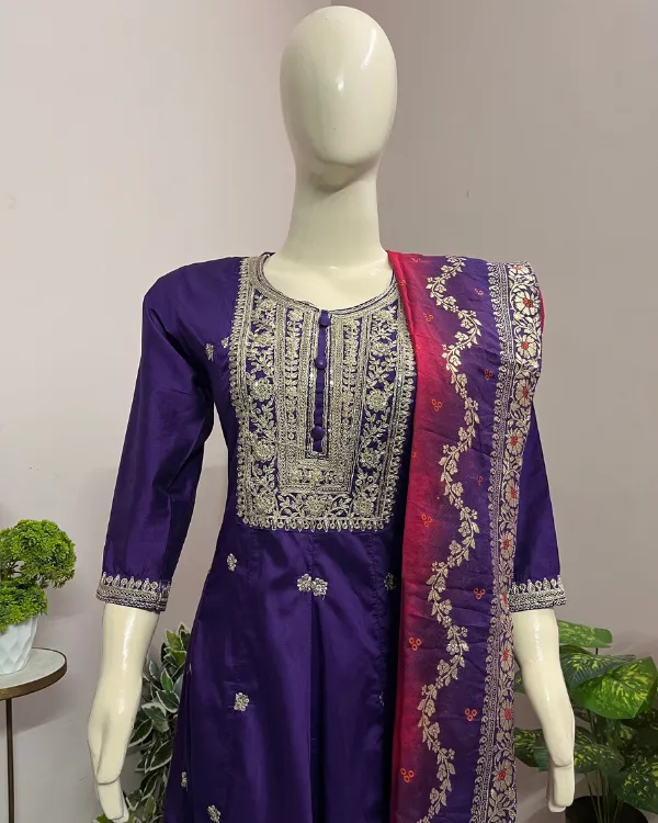 Royal_Purple_Embroidered_Anarkali_Kurta_Set_With_Contrast_Dupatta_For_Women