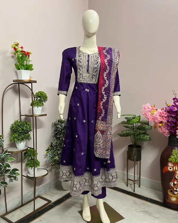 Royal_Purple_Embroidered_Anarkali_Kurta_Set_With_Contrast_Dupatta_For_Women