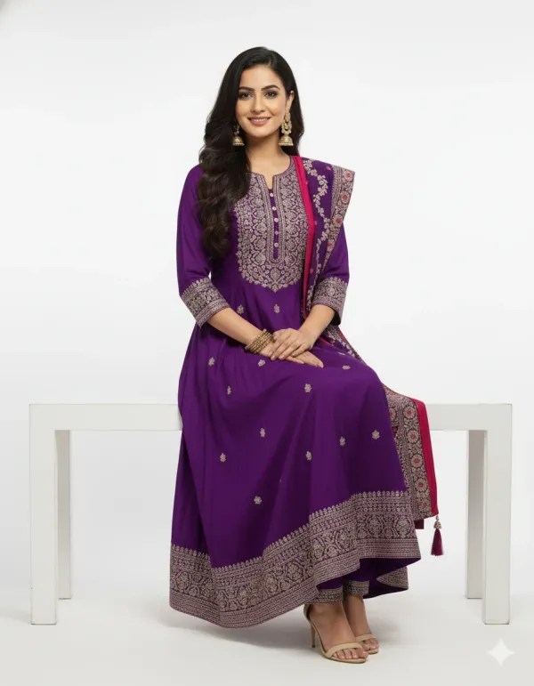 Royal_Purple_Embroidered_Anarkali_Kurta_Set_With_Contrast_Dupatta_For_Women