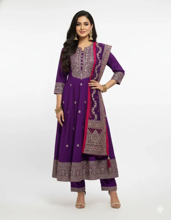 Royal_Purple_Embroidered_Anarkali_Kurta_Set_With_Contrast_Dupatta_For_Women