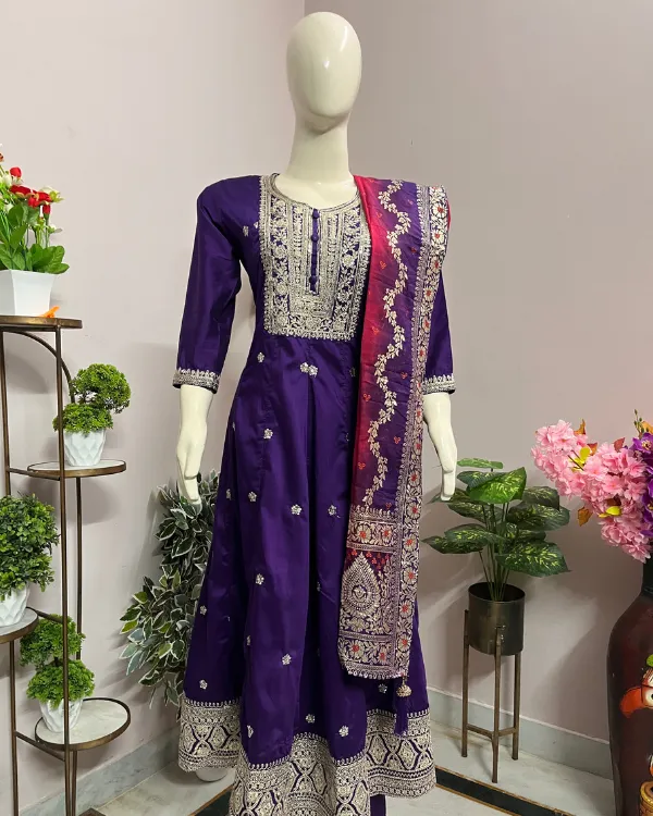 Royal_Purple_Embroidered_Anarkali_Kurta_Set_With_Contrast_Dupatta_For_Women