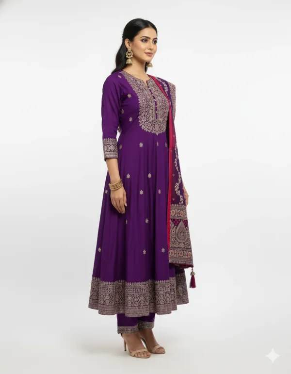 Royal_Purple_Embroidered_Anarkali_Kurta_Set_With_Contrast_Dupatta_For_Women