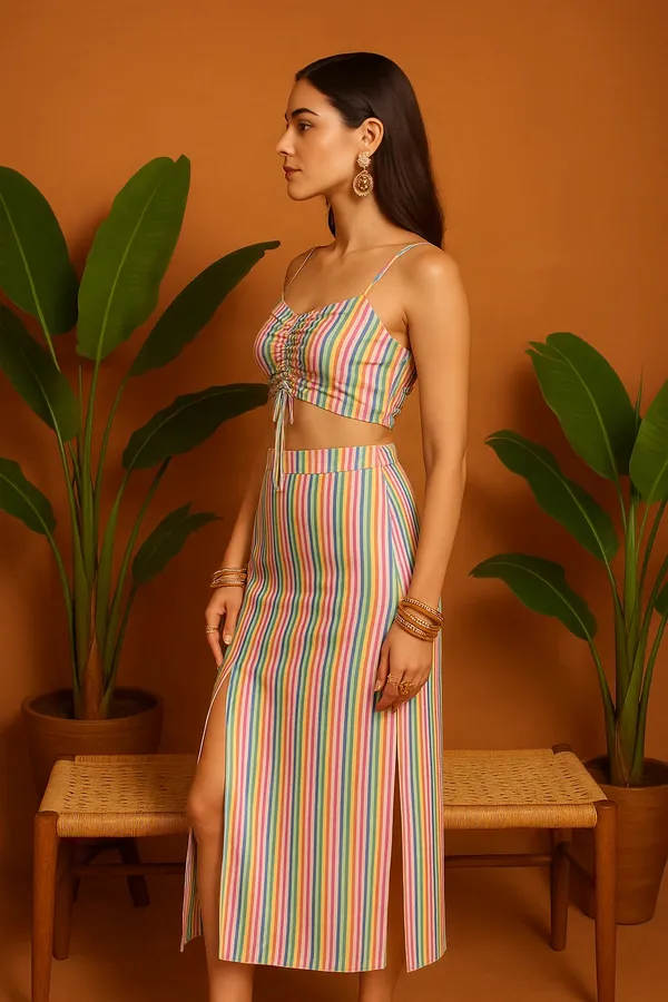 Multicolor_Cotton_Silk_Multicolour_Striped_Co-Ord_Set_(Crop_Top_Skirt)_For_Women