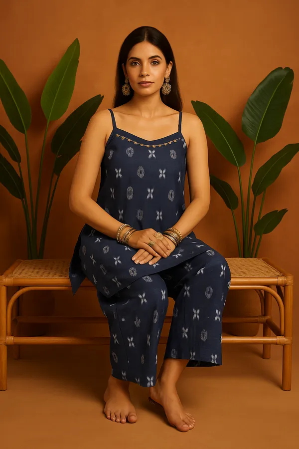 Indigo_Blue_Denim_Printed_Co-Ord_Set_With_Spaghetti_Top_For_Women