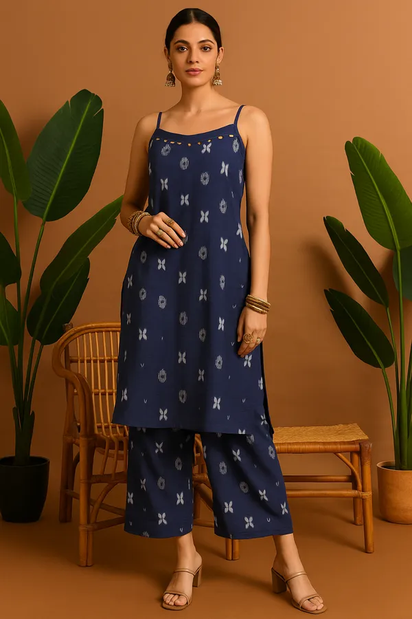 Indigo_Blue_Denim_Printed_Co-Ord_Set_With_Spaghetti_Top_For_Women
