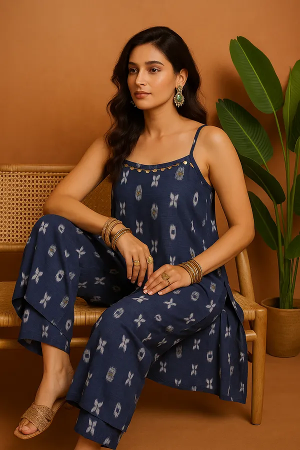Indigo_Blue_Denim_Printed_Co-Ord_Set_With_Spaghetti_Top_For_Women