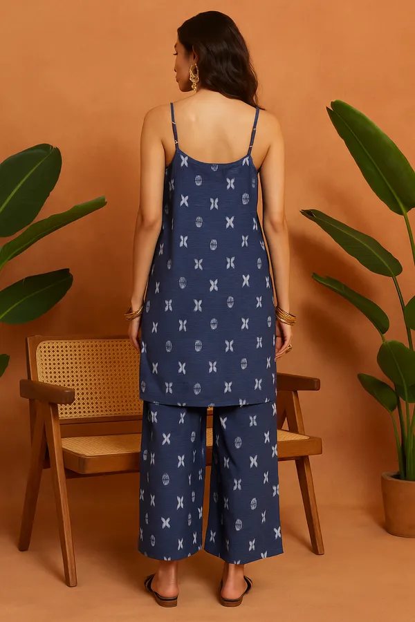 Indigo_Blue_Denim_Printed_Co-Ord_Set_With_Spaghetti_Top_For_Women