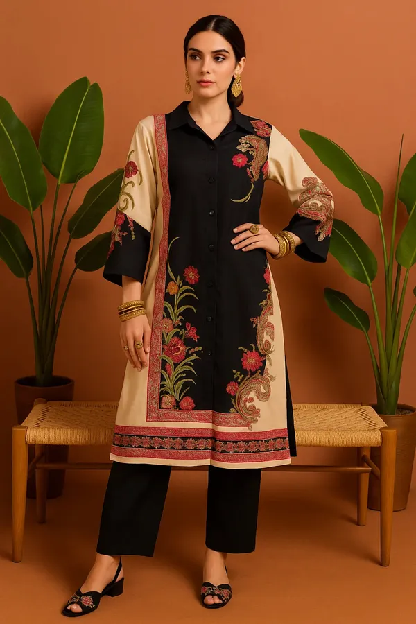 Light_Pink_Crepe_Printed_Co-Ord_Set_With_Collar_Shirt_Solid_Pants_For_Women