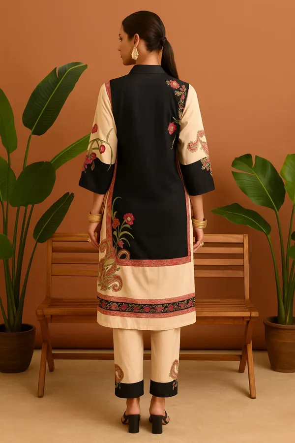 Light_Pink_Crepe_Printed_Co-Ord_Set_With_Collar_Shirt_Solid_Pants_For_Women