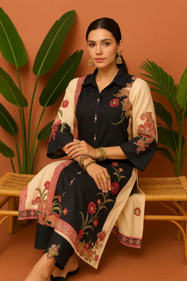Light_Pink_Crepe_Printed_Co-Ord_Set_With_Collar_Shirt_Solid_Pants_For_Women