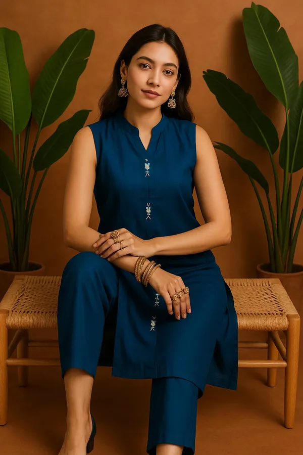 Blue_Solid_Sleeveless_Co-Ord_Set_With_Minimal_Embroidery_For_Women