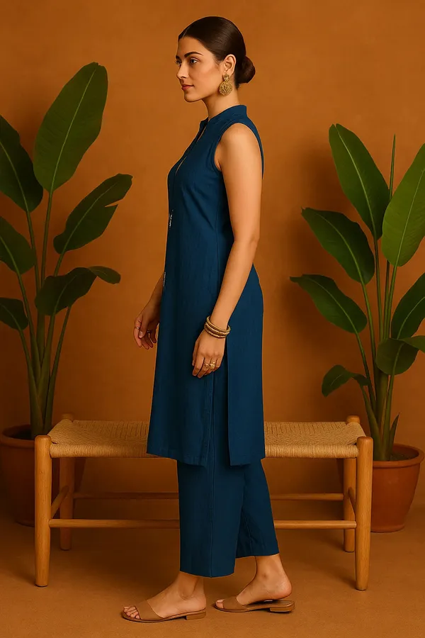 Blue_Solid_Sleeveless_Co-Ord_Set_With_Minimal_Embroidery_For_Women