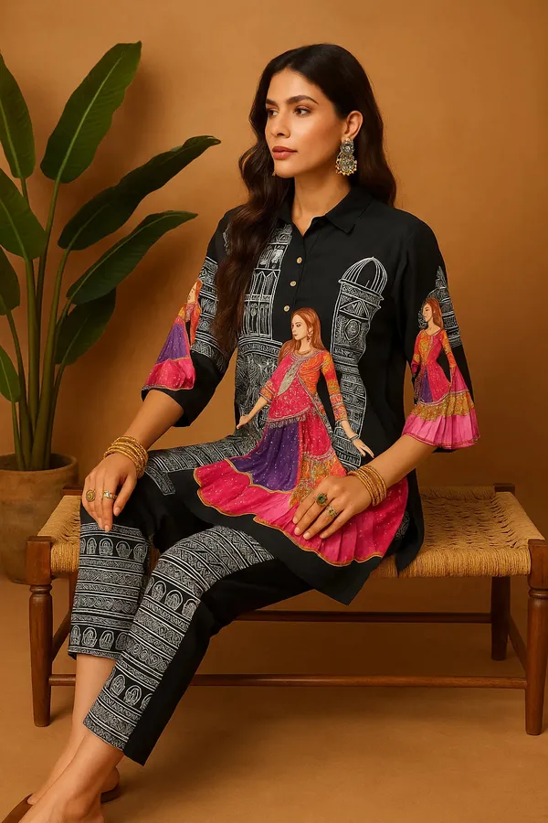 Lavender_Rayon_Co-Ord_Set_With_Designer_Kurta_Straight_Pants_For_Women