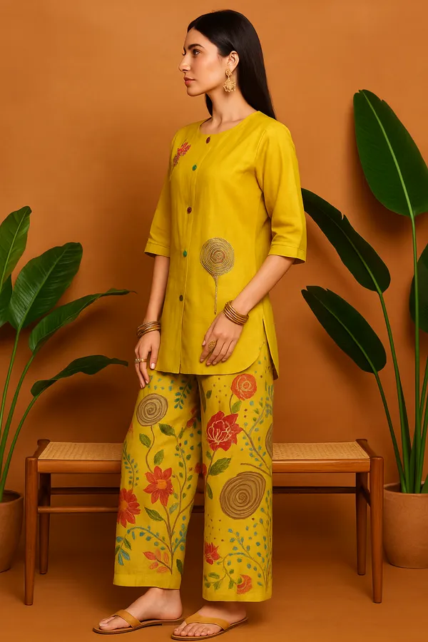 Mustard_&_Yellow_Veridgn_Floral_Co-Ord_Set_With_Embroidered_Accents_For_Women
