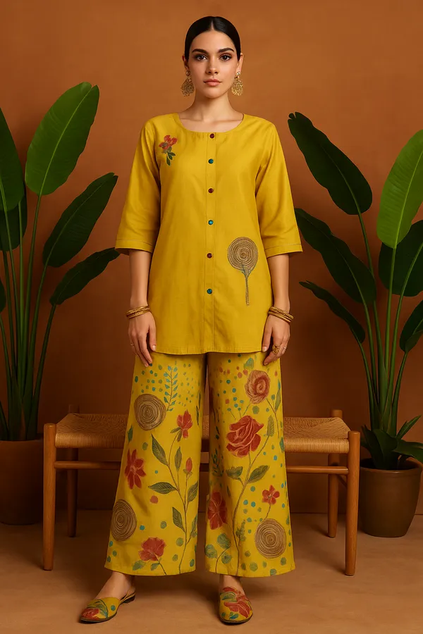 Mustard_&_Yellow_Veridgn_Floral_Co-Ord_Set_With_Embroidered_Accents_For_Women