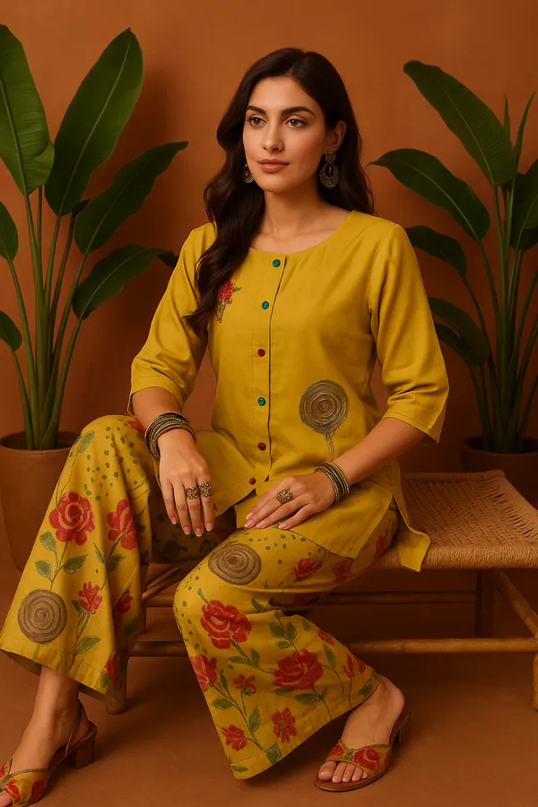 Mustard_&_Yellow_Veridgn_Floral_Co-Ord_Set_With_Embroidered_Accents_For_Women