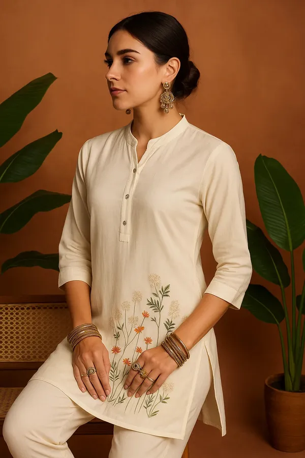 Off_White_Cotton_Silk_Floral_Printed_Kurta_Set_With_Trousers_For_Women
