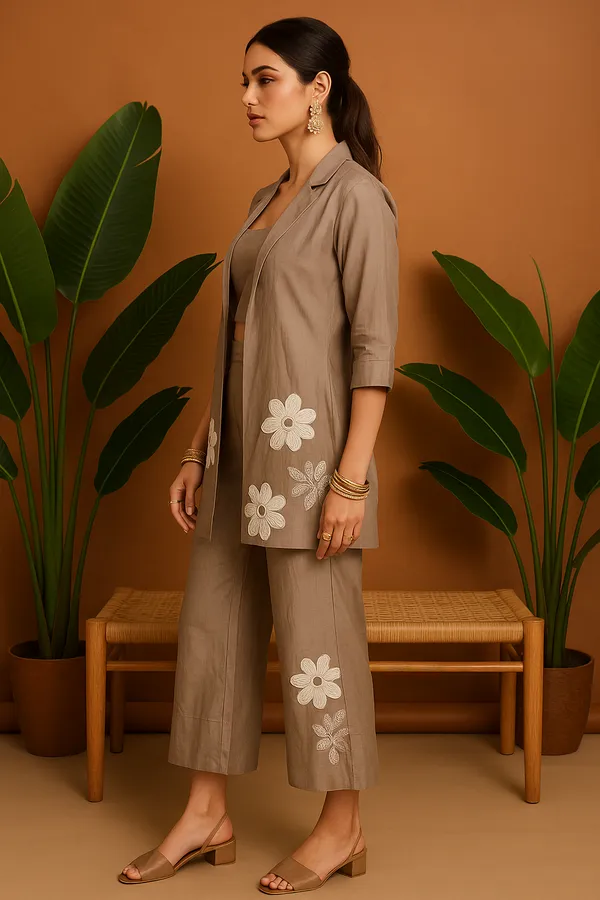 Brown_Roman_Silk_3-Piece_Taupe_Co-Ord_Set_With_Floral_Embroidery_For_Women