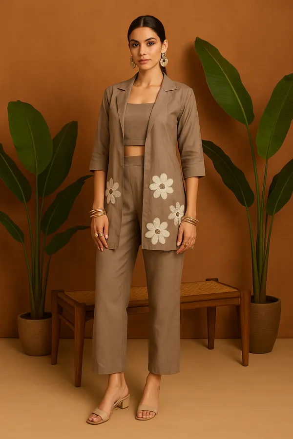 Brown_Roman_Silk_3-Piece_Taupe_Co-Ord_Set_With_Floral_Embroidery_For_Women