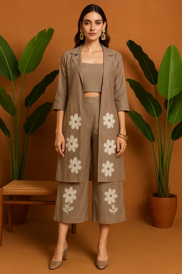 Brown_Roman_Silk_3-Piece_Taupe_Co-Ord_Set_With_Floral_Embroidery_For_Women