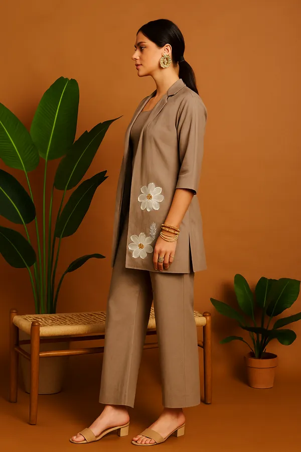 Brown_Roman_Silk_3-Piece_Taupe_Co-Ord_Set_With_Floral_Embroidery_For_Women