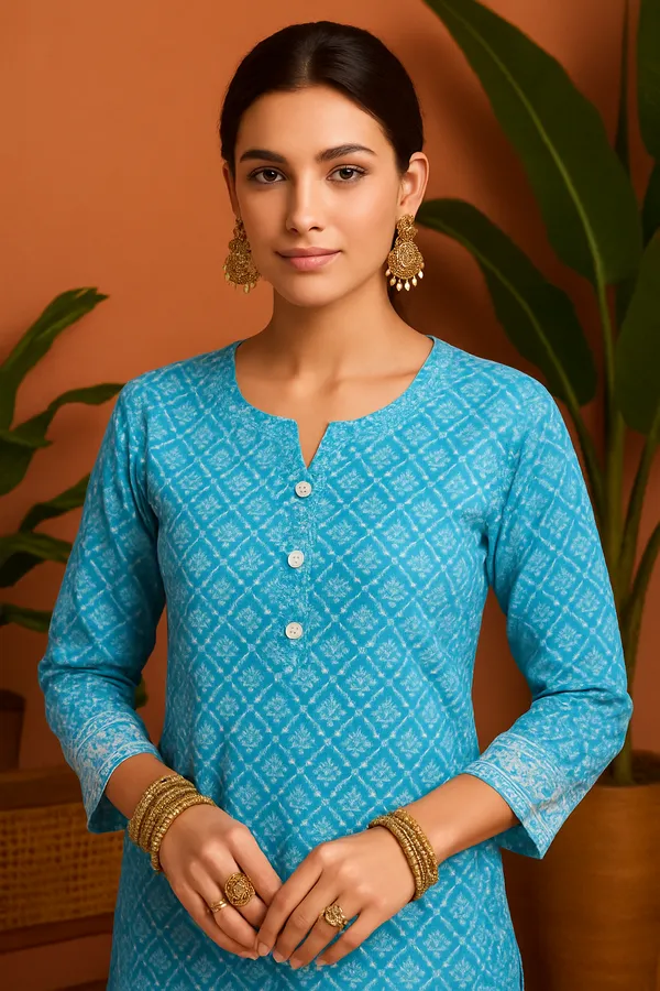 Sky_Blue_Printed_Cotton_Kurta_Set_For_Women