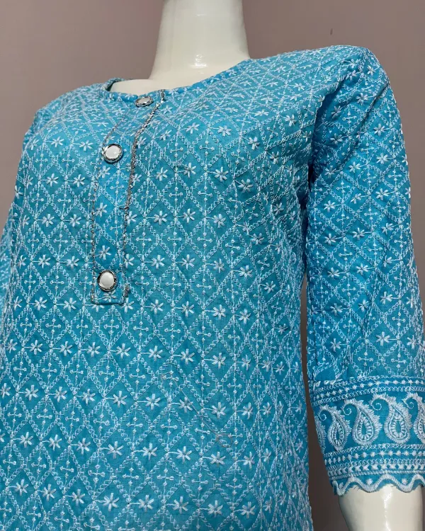 Sky_Blue_Printed_Cotton_Kurta_Set_For_Women