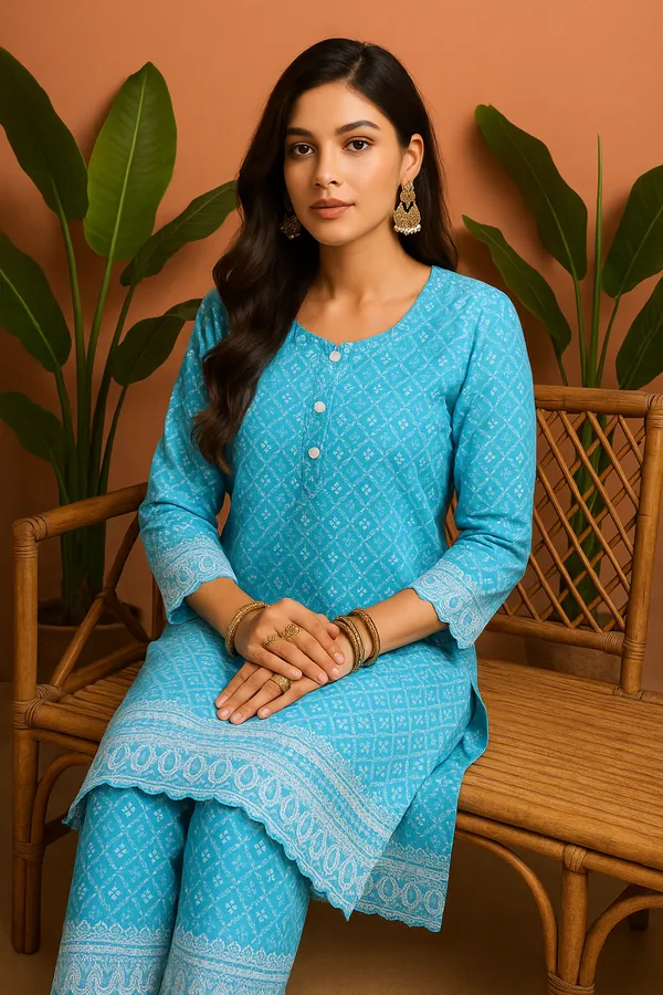 Sky_Blue_Printed_Cotton_Kurta_Set_For_Women