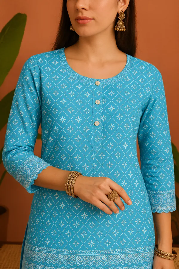 Sky_Blue_Printed_Cotton_Kurta_Set_For_Women