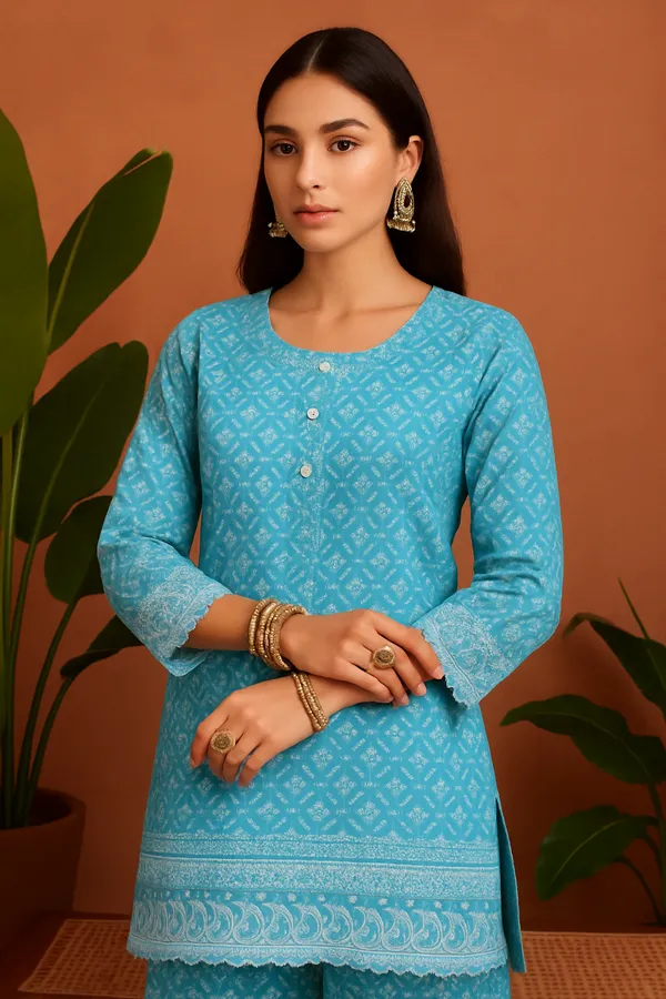 Sky_Blue_Printed_Cotton_Kurta_Set_For_Women