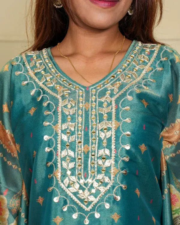 Teal_Silk_Blend_Embroidered_Kurta_Set_For_Women