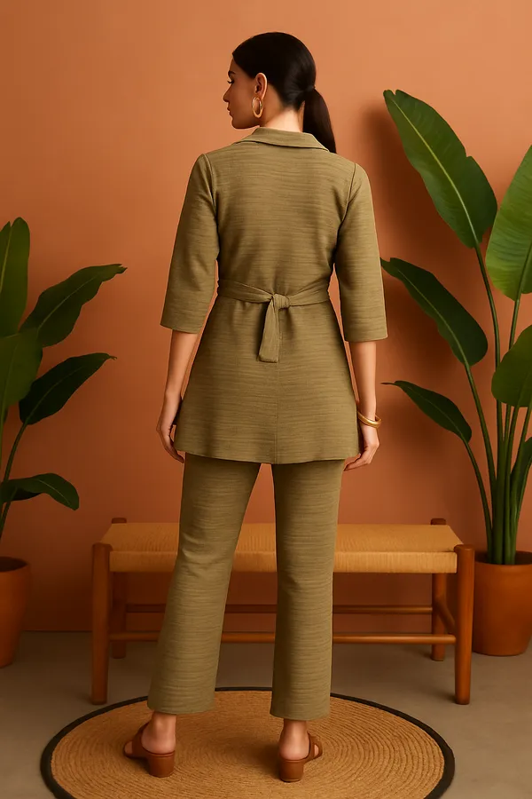 Beige_Textu_Co-Ord_Set_With_Embroidered_Accent_Waist_Belt_For_Women
