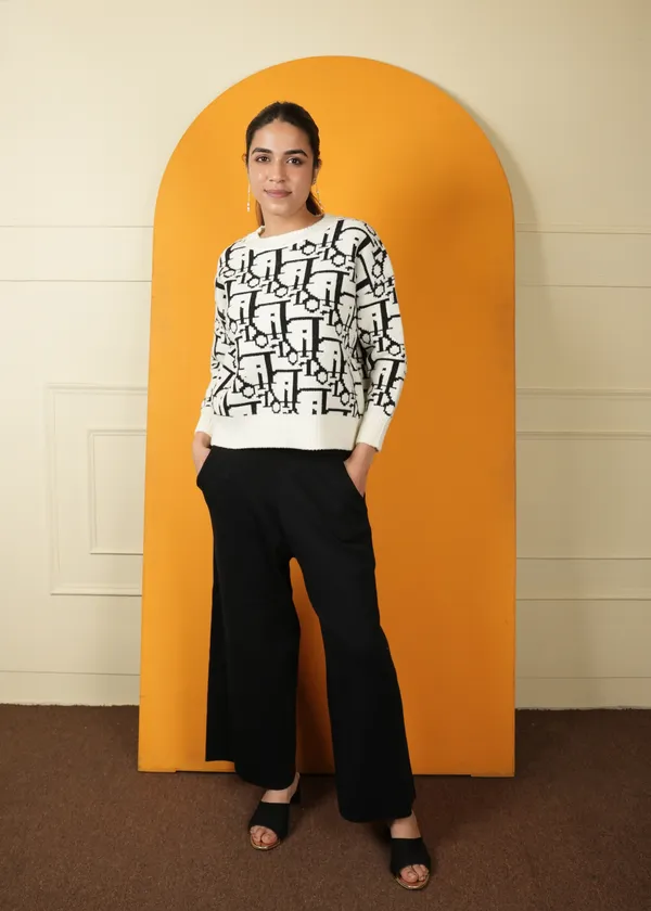 White_Black_Top_Parallel_Co-Ord_Set_For_Women