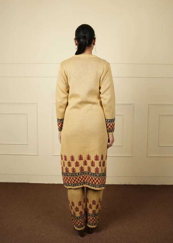 Beige_&_Black_Cotton_Silk_Kurta_Trouser_Woolen_Set_For_Women