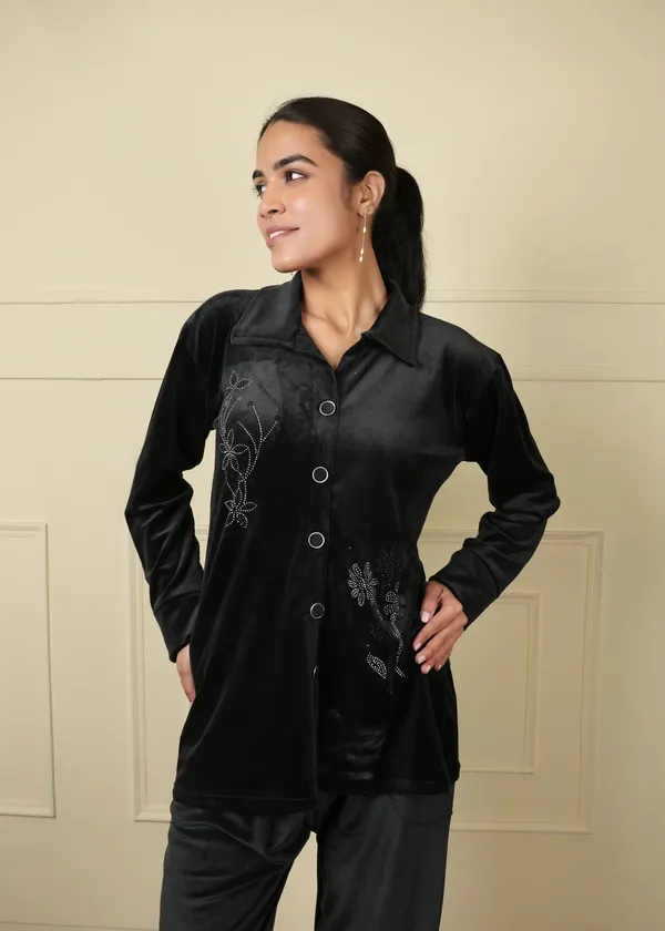 Black_Cotton_Coat_Style_Trouser_Set_For_Women