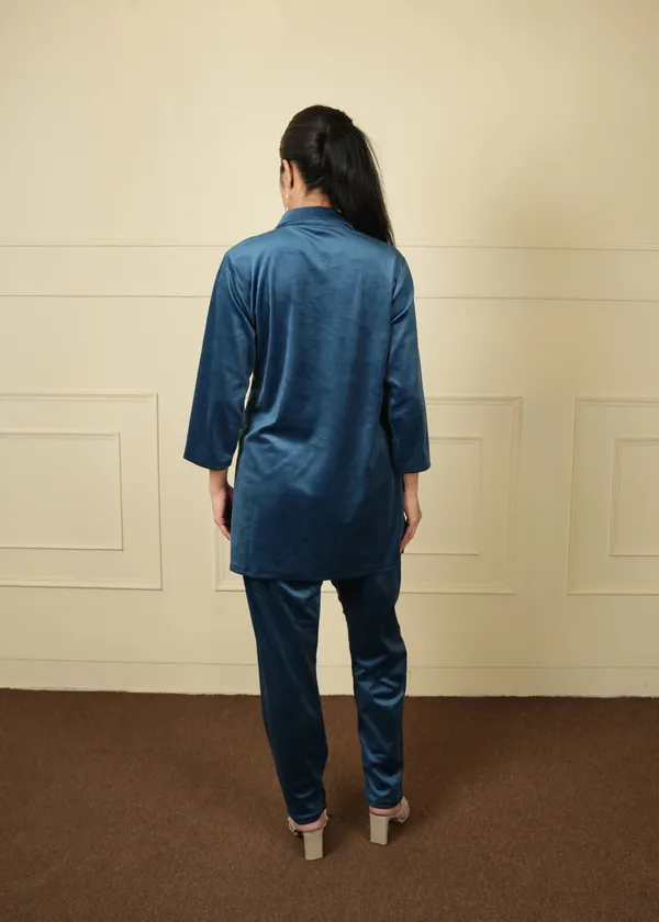 Teal_Blue_Teal_Cotton_Silk_Coat_Long_Trouser_Woolen_Set_For_Women